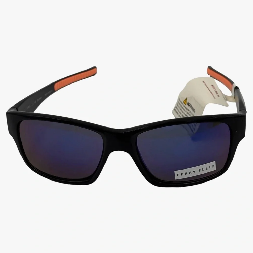 Perry Ellis Men’s Sunglass Black Plastic Sport Wrap, Smoke Lens PE105-1